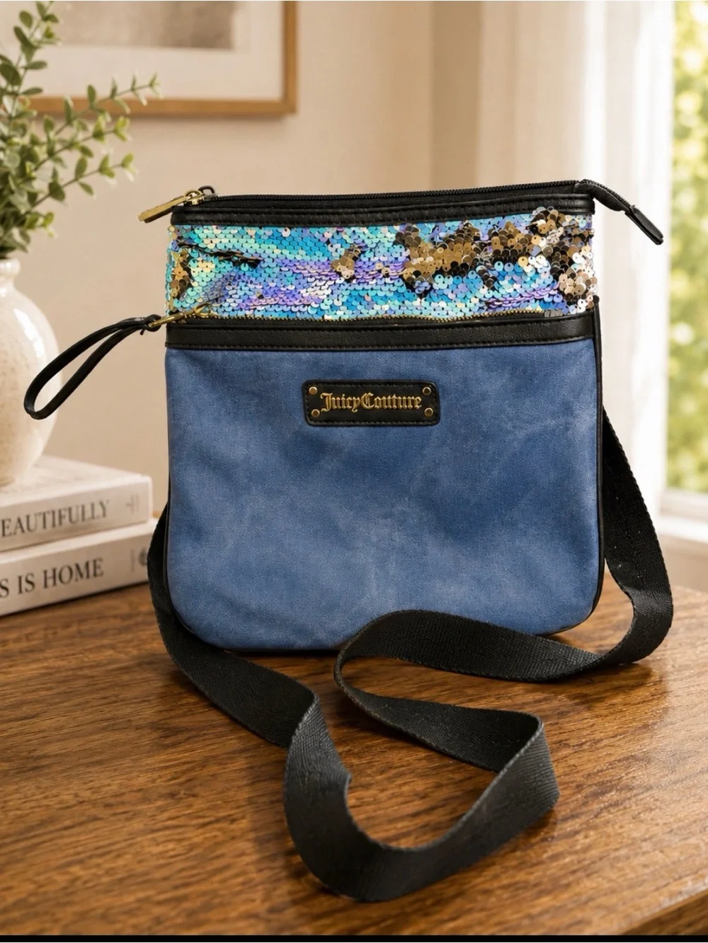 Juicy Couture Blue and Black Crossbody sequins bag